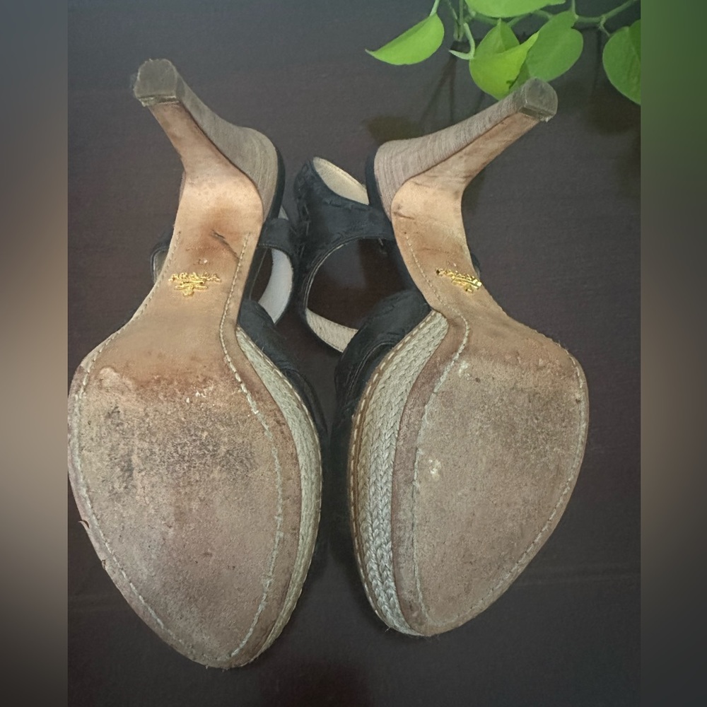 Prada Black Strappy Wedge Heels - Picture 15 of 16